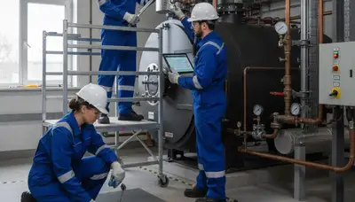 Boiler repair technician servicing a La Jolla, CA home heating system for coastal weather needs