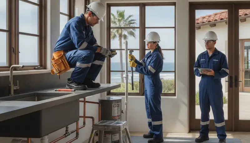 Plumber repairing a sink in La Jolla, CA for local plumbing service