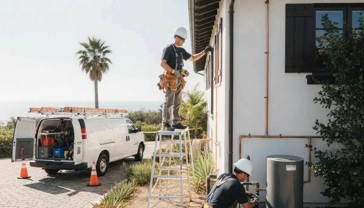 Plumber repairing a leak in La Jolla, CA for a local plumbing repair service