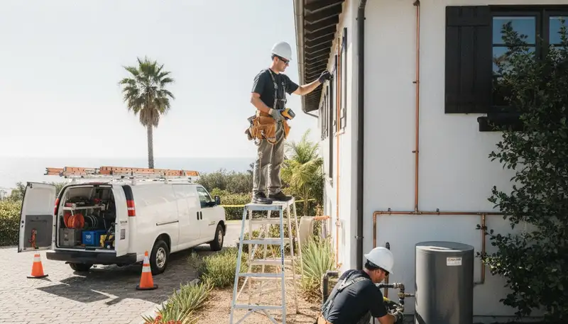 Plumber repairing a leak in La Jolla, CA for a local plumbing repair service