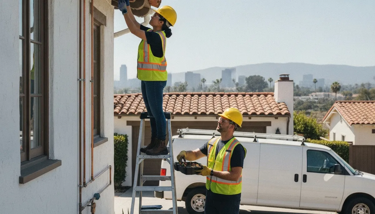 Plumber repairing pipe in La Jolla, CA for plumbing leak service and home repairs