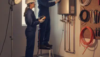 La Jolla, CA plumber installing a tankless water heater for efficient on-demand hot water