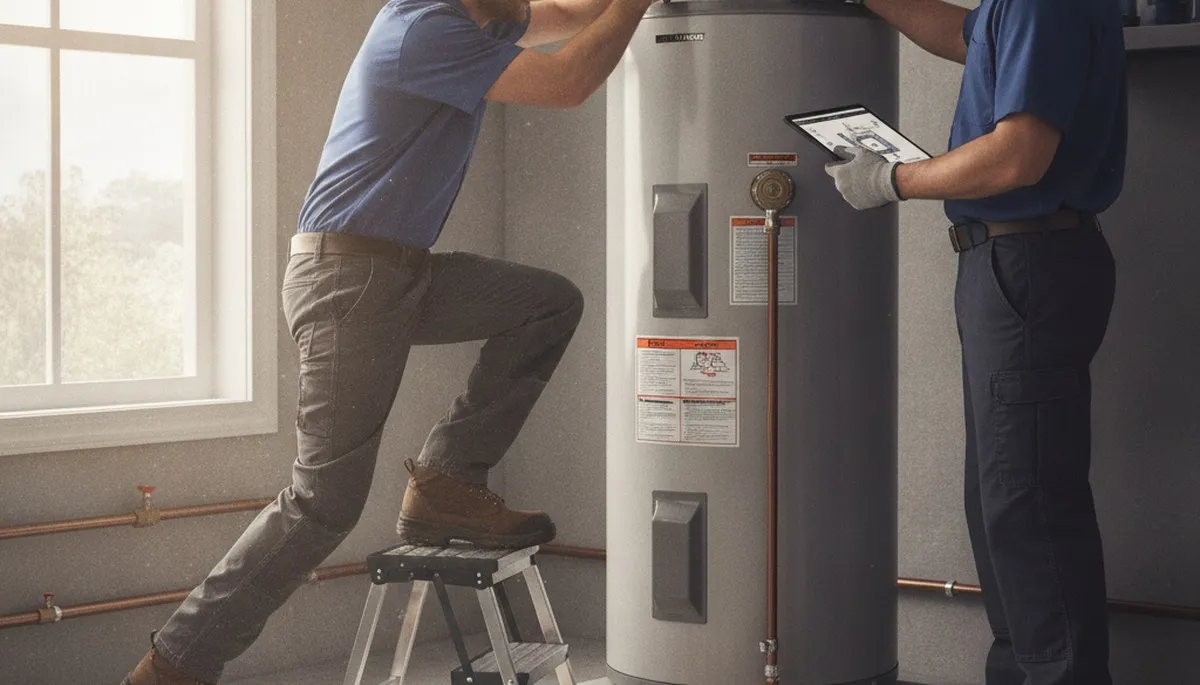 Water heater repair technician servicing a unit in La Jolla, CA home