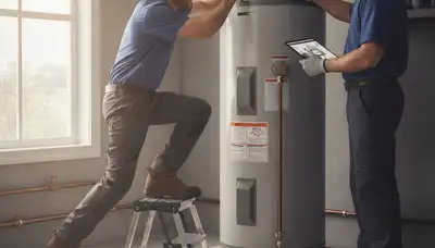 Water heater repair technician servicing a unit in La Jolla, CA home
